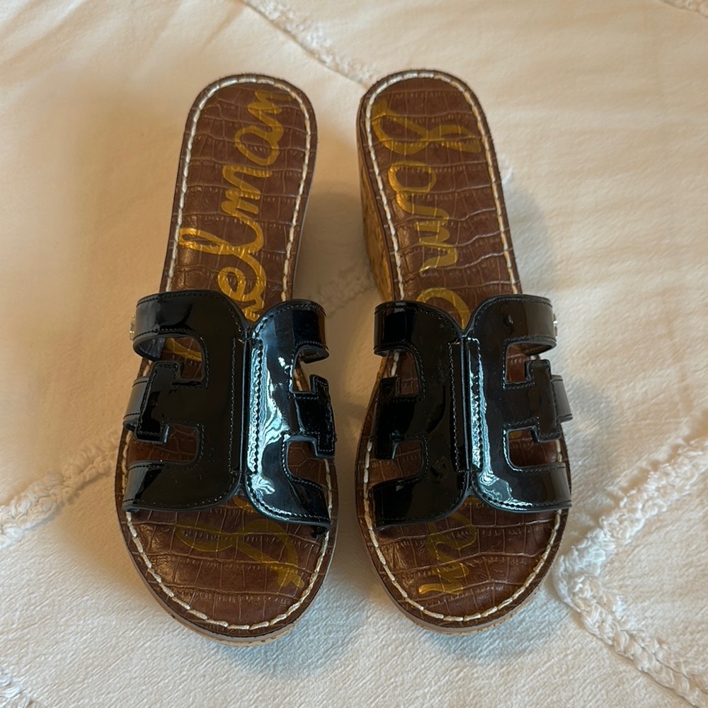 Sam Edelman Black Cork Wedge Sandals